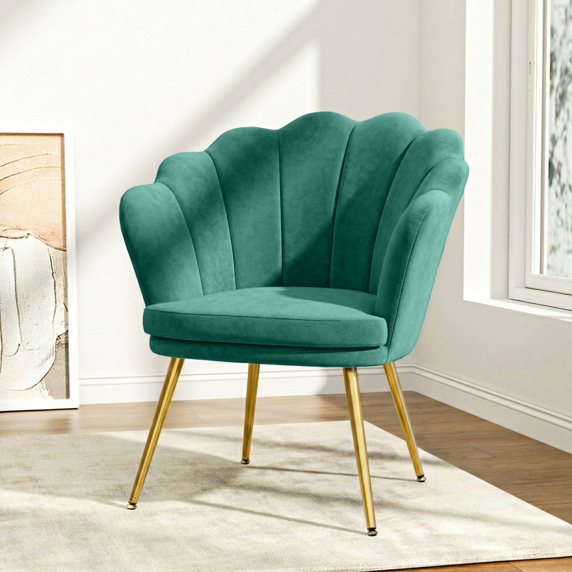Artiss Armchair Lounge Chair Accent Armchairs Retro Lounge Accent Chair Single Sofa Velvet Shell Back Seat Green Artiss