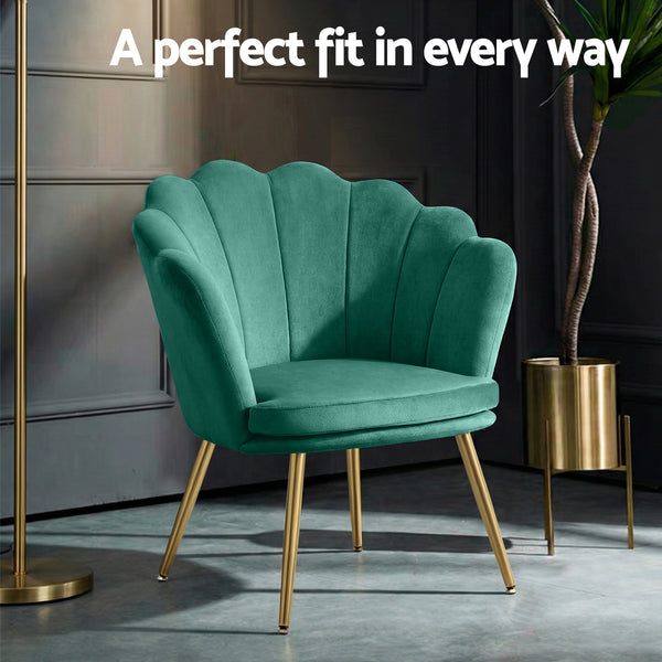 Artiss Armchair Lounge Chair Accent Armchairs Retro Lounge Accent Chair Single Sofa Velvet Shell Back Seat Green Artiss