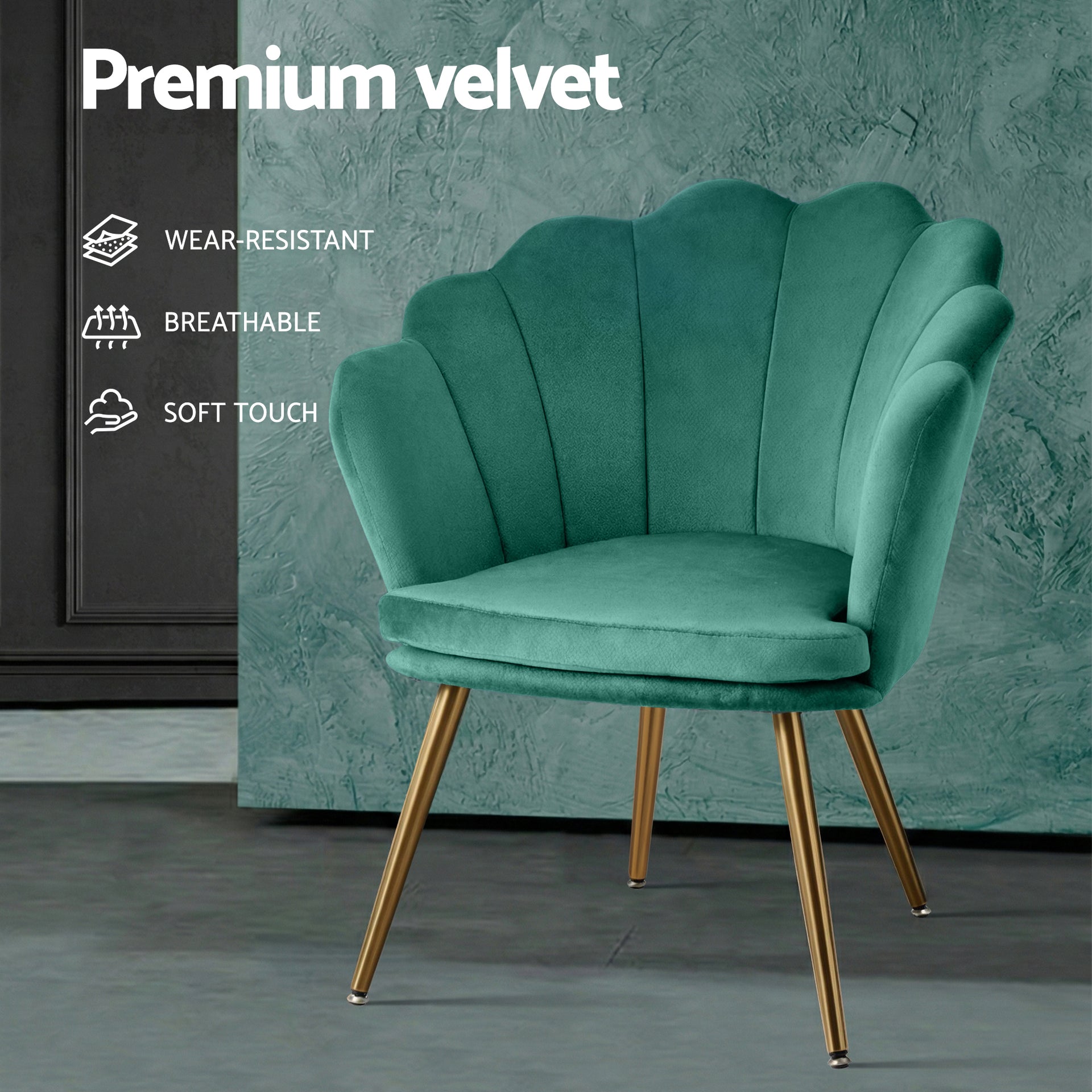 Artiss Armchair Lounge Chair Accent Armchairs Retro Lounge Accent Chair Single Sofa Velvet Shell Back Seat Green Artiss
