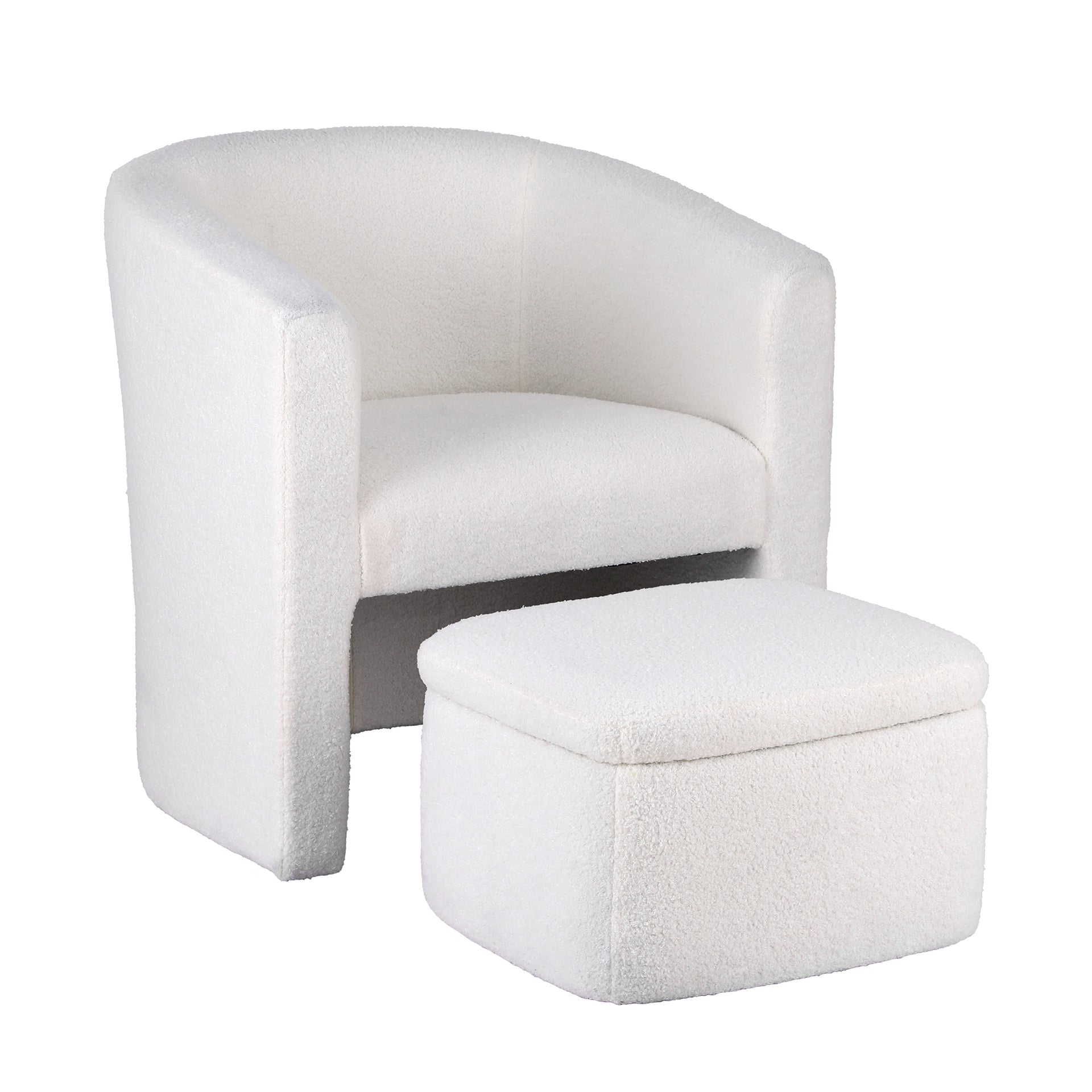 Artiss Armchair Accent Chair w/Ottoman Lounge Footrest Storage Boucle White Awezingly