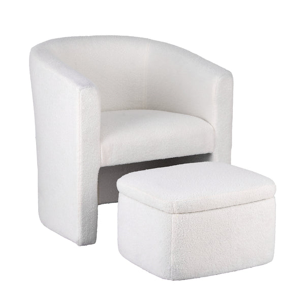 Artiss Armchair Accent Chair w/Ottoman Lounge Footrest Storage Boucle White Awezingly