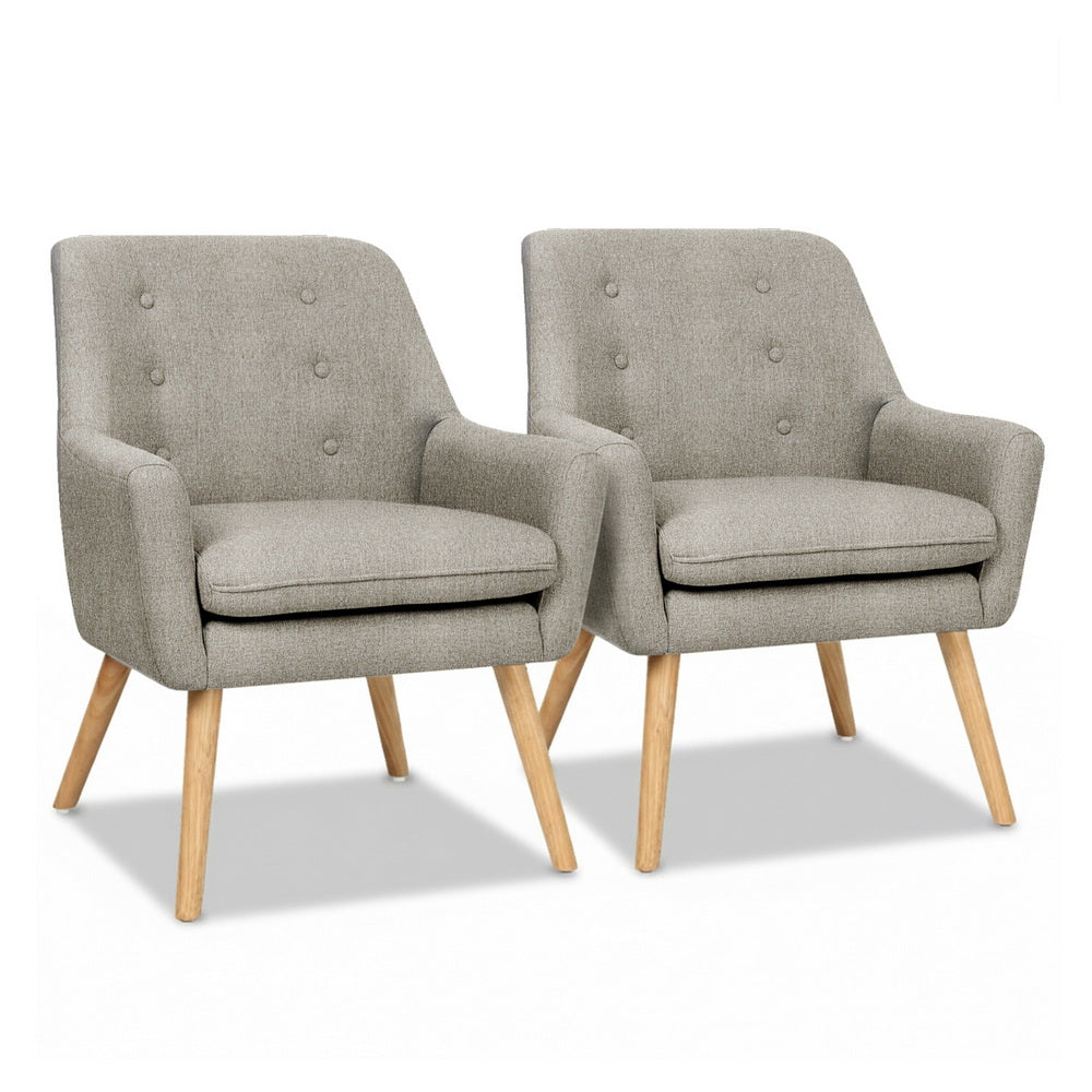 Artiss 2X Armchair Lounge Chair Accent Tub Chair Beige ANNE Awezingly
