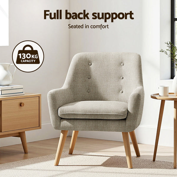 Artiss 2X Armchair Lounge Chair Accent Tub Chair Beige ANNE Awezingly