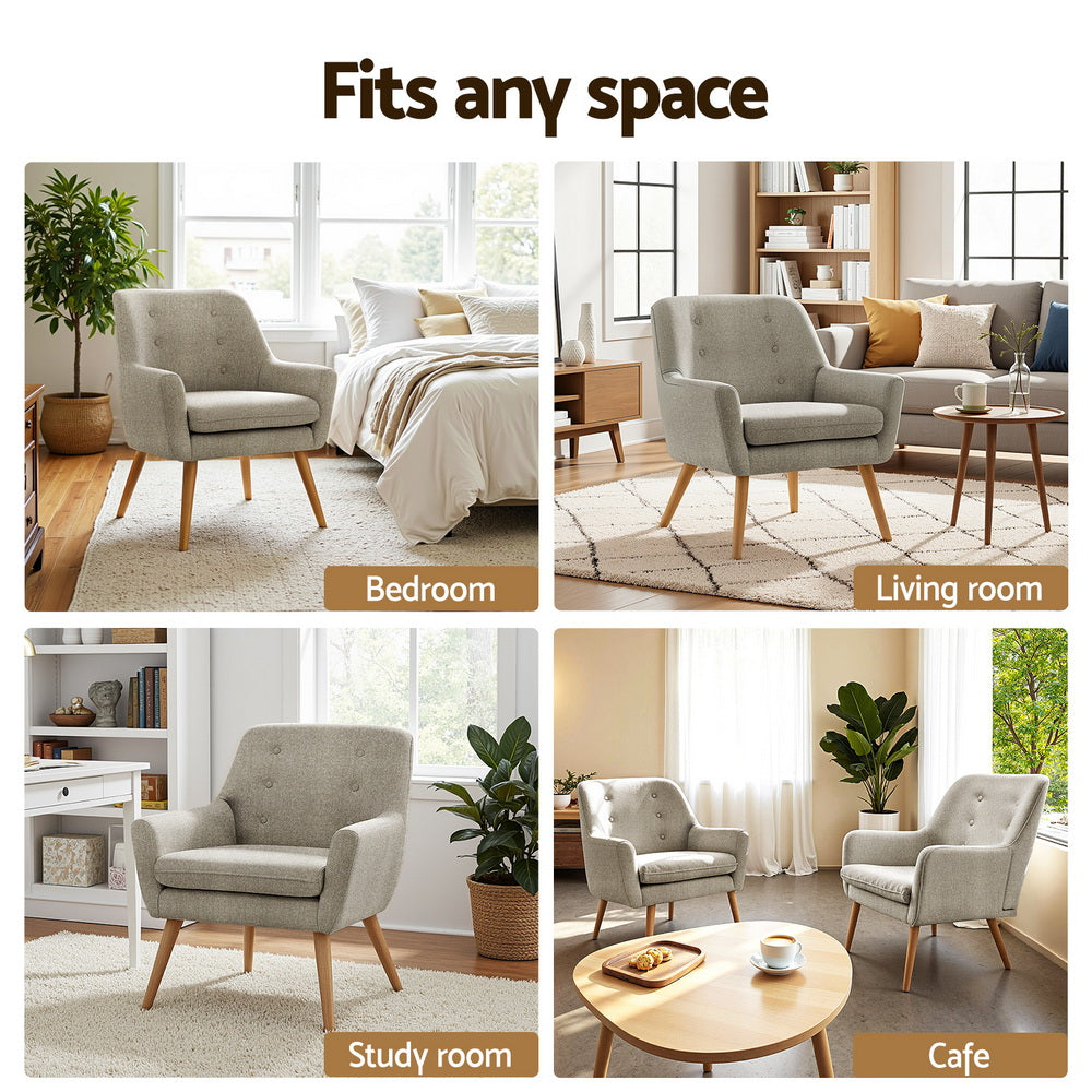 Artiss 2X Armchair Lounge Chair Accent Tub Chair Beige ANNE Awezingly