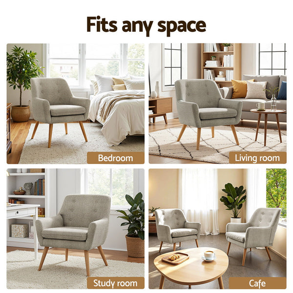 Artiss 2X Armchair Lounge Chair Accent Tub Chair Beige ANNE Awezingly