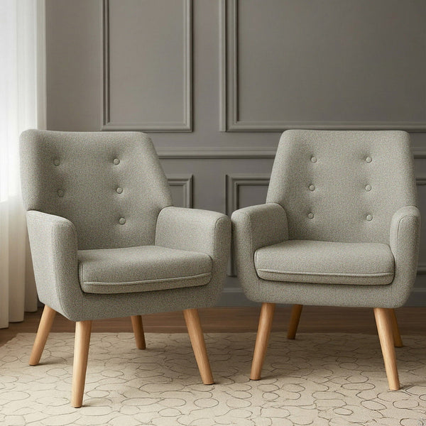 Artiss 2X Armchair Lounge Chair Accent Tub Chair Beige ANNE Awezingly