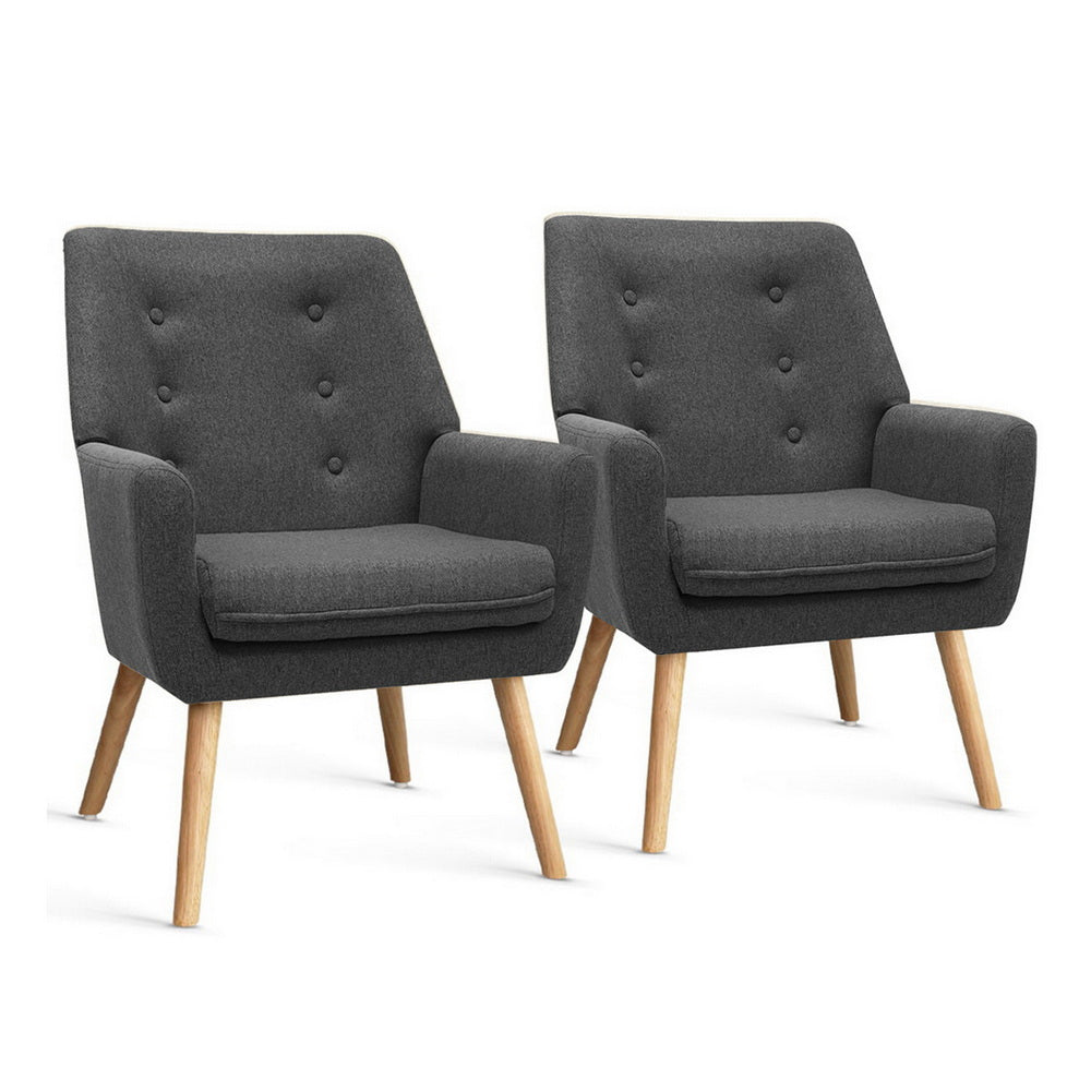 Artiss 2X Armchair Lounge Chair Accent Tub Chair Charcoal ANNE Awezingly