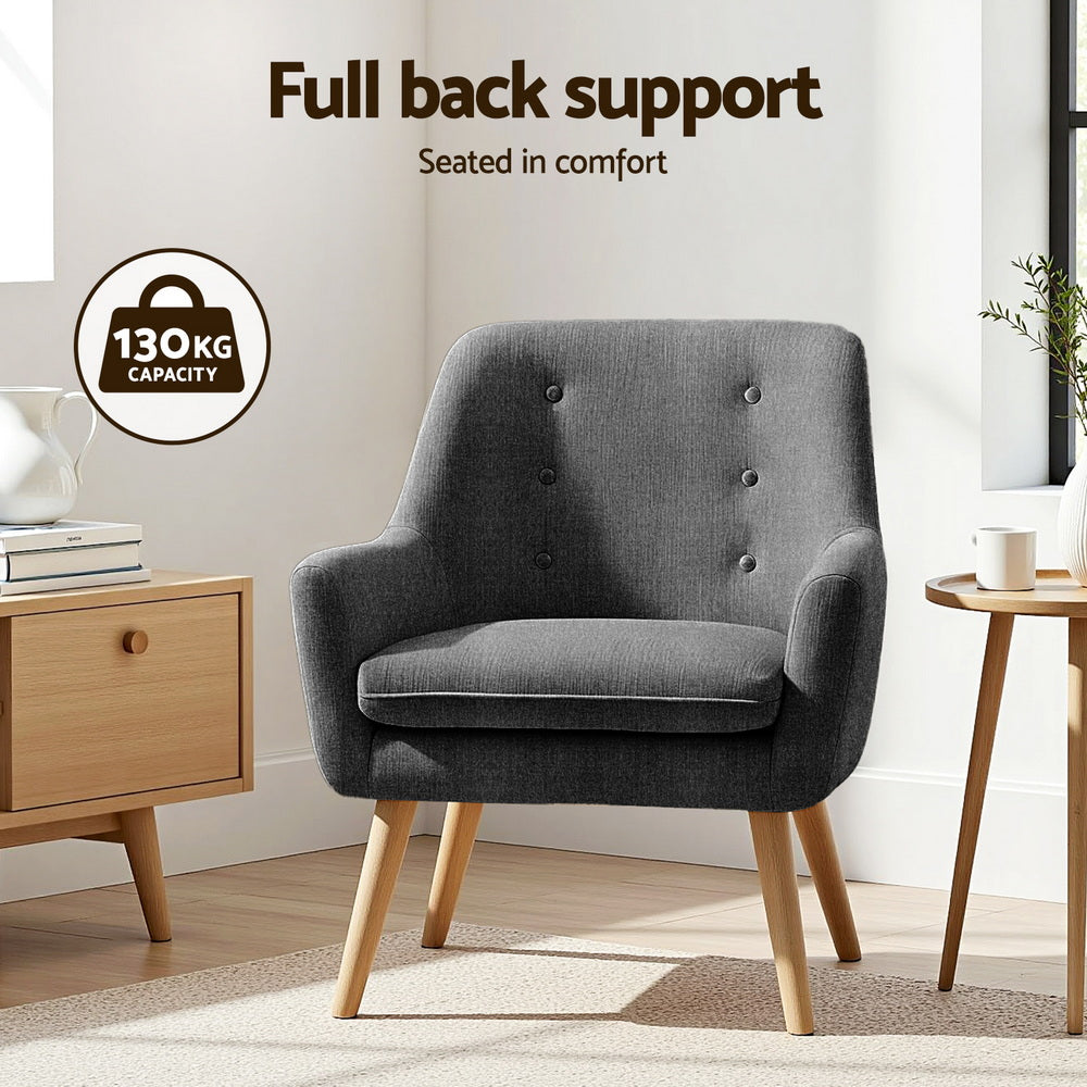 Artiss 2X Armchair Lounge Chair Accent Tub Chair Charcoal ANNE Awezingly