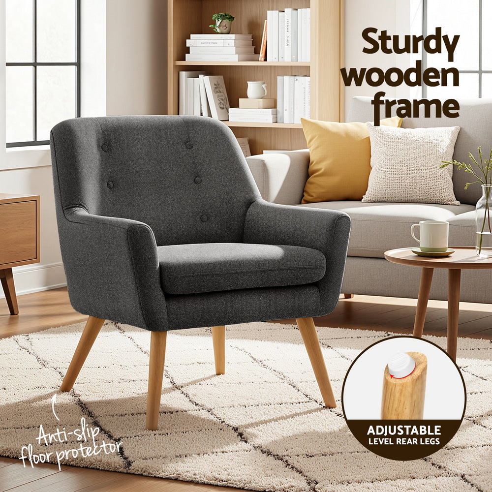 Artiss 2X Armchair Lounge Chair Accent Tub Chair Charcoal ANNE Awezingly