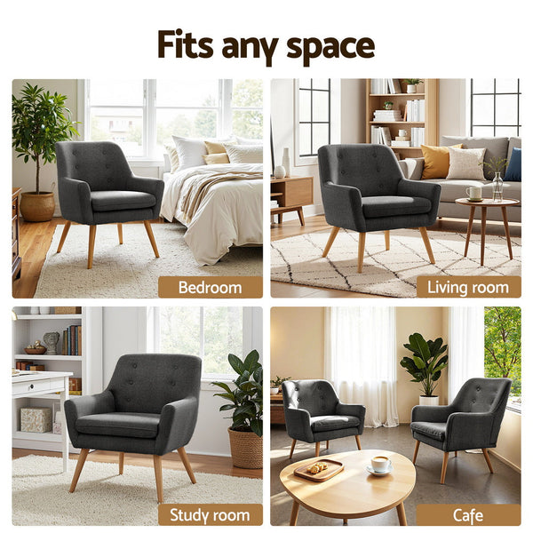 Artiss 2X Armchair Lounge Chair Accent Tub Chair Charcoal ANNE Awezingly