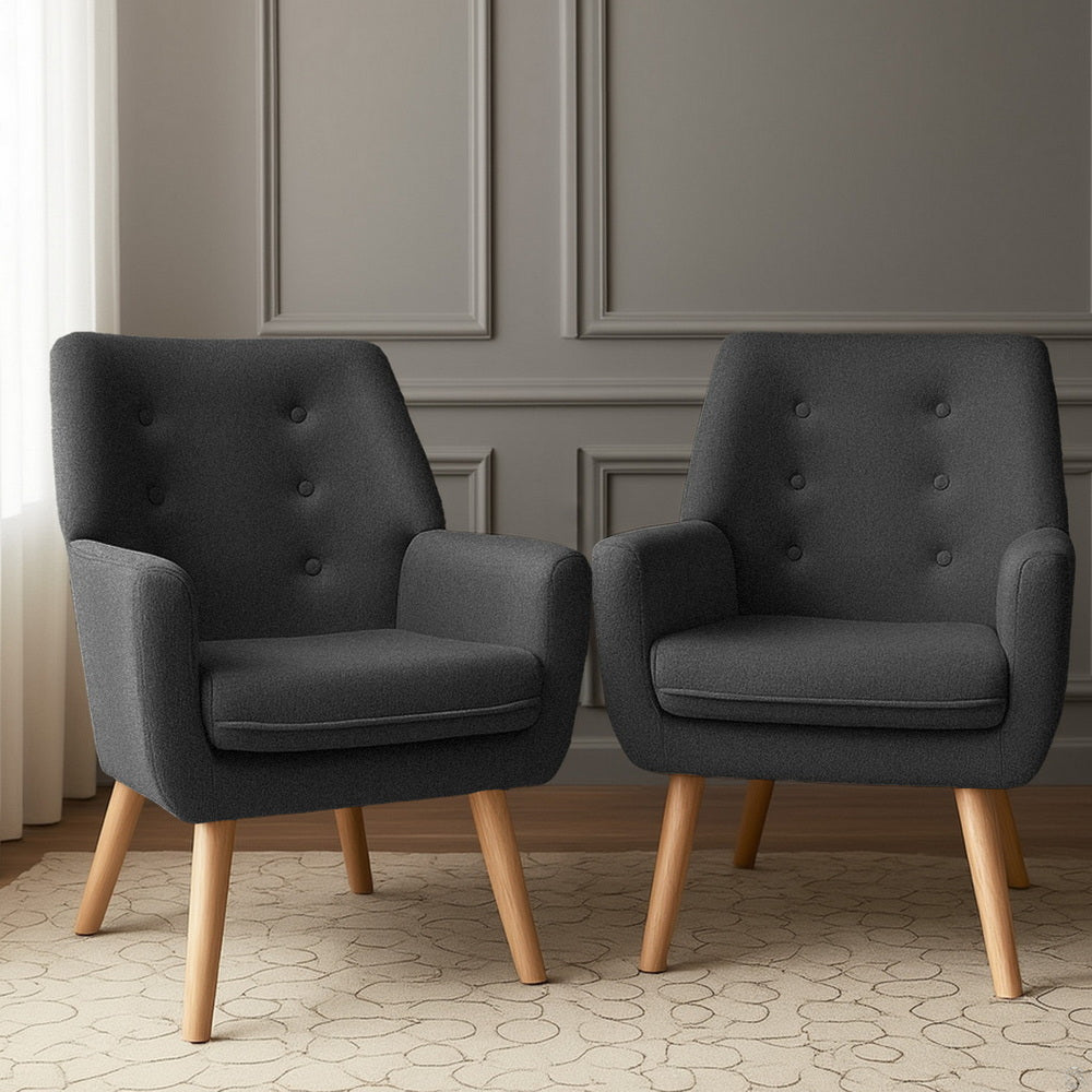 Artiss 2X Armchair Lounge Chair Accent Tub Chair Charcoal ANNE Awezingly