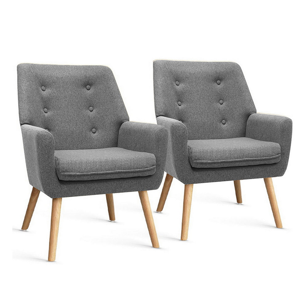 Artiss 2X Armchair Lounge Chair Accent Tub Chair Grey ANNE Awezingly