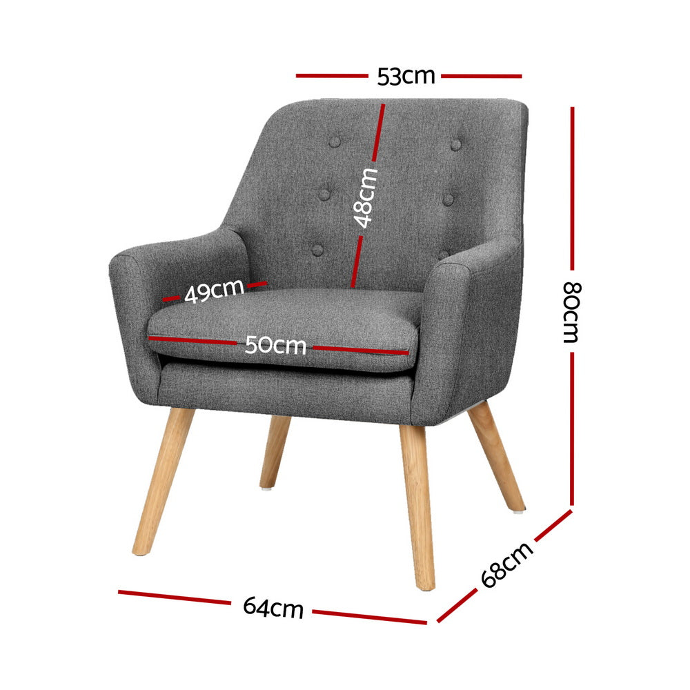 Artiss 2X Armchair Lounge Chair Accent Tub Chair Grey ANNE Awezingly