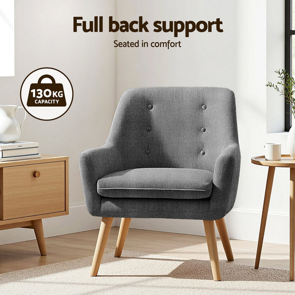 Artiss 2X Armchair Lounge Chair Accent Tub Chair Grey ANNE Awezingly