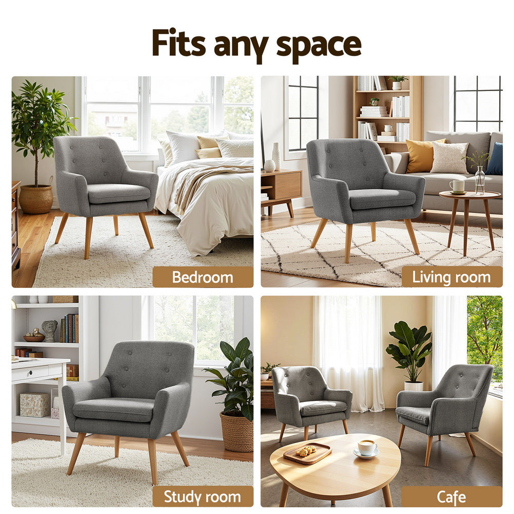 Artiss 2X Armchair Lounge Chair Accent Tub Chair Grey ANNE Awezingly