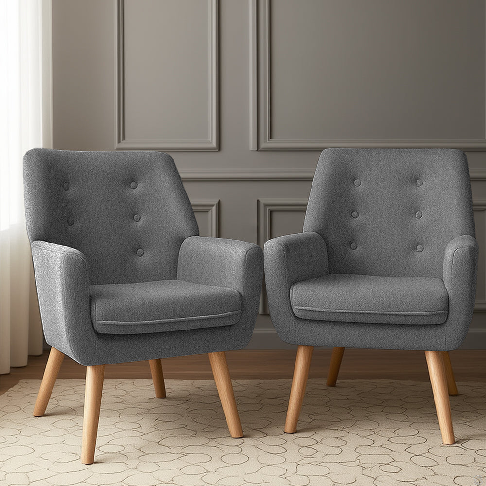 Artiss 2X Armchair Lounge Chair Accent Tub Chair Grey ANNE Awezingly
