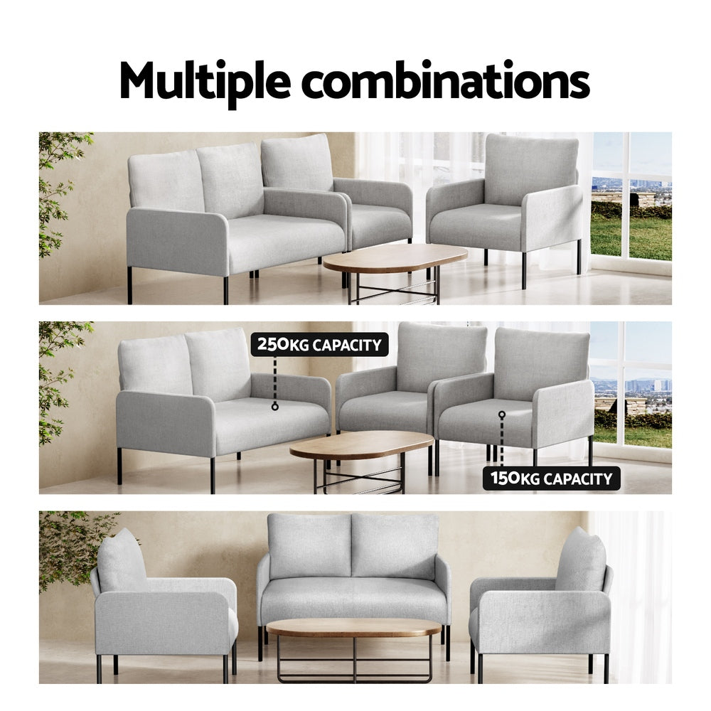 Artiss Armchair 4 Seater Sofa Set Pillow Gery Kane Artiss