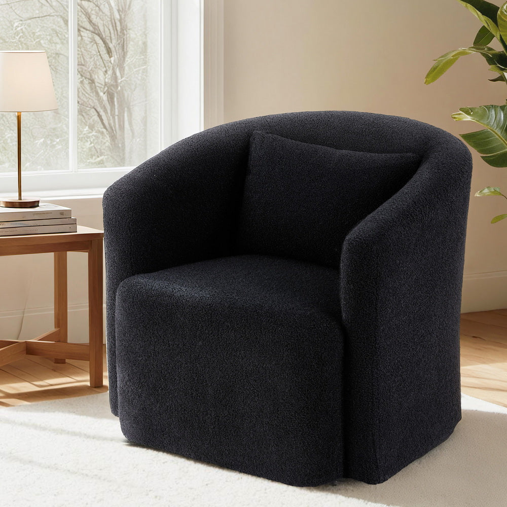 Artiss Round Swivel Armchair Sherpa Fleece Black Awezingly