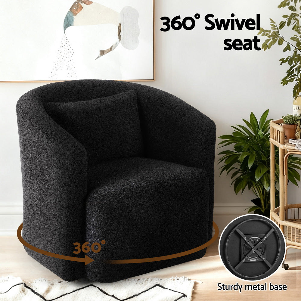 Artiss Round Swivel Armchair Sherpa Fleece Black Awezingly