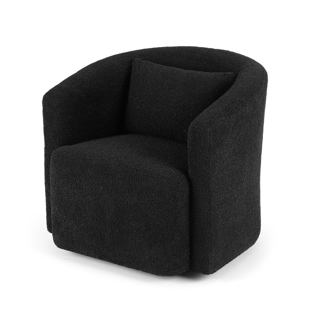 Artiss Round Swivel Armchair Sherpa Fleece Black Awezingly