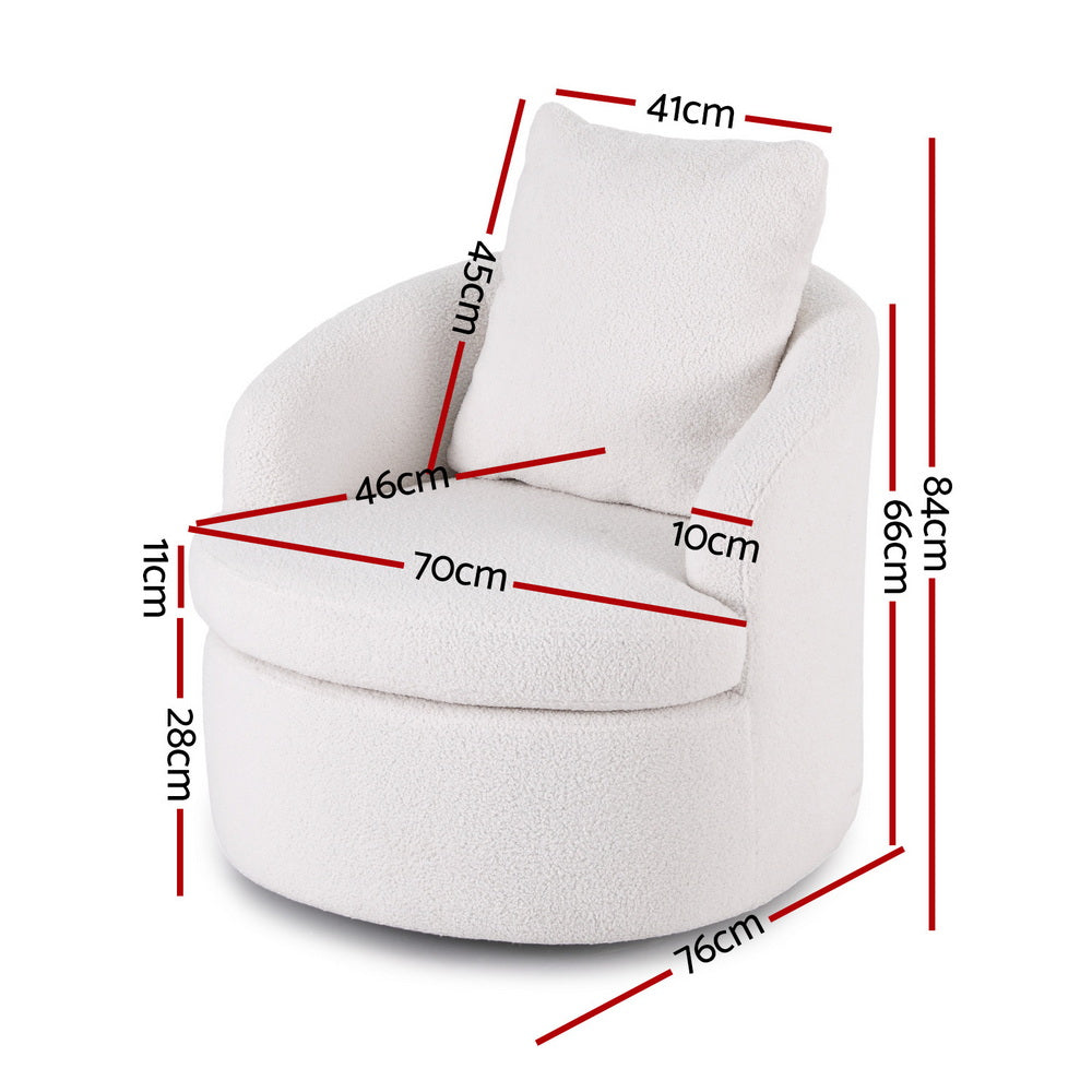 Artiss Round Swivel Armchair Extra Pillow White Awezingly