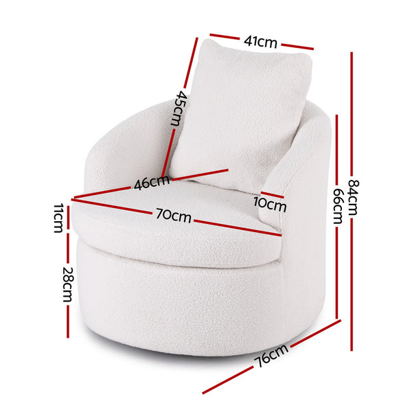 Artiss Round Swivel Armchair Extra Pillow White Awezingly