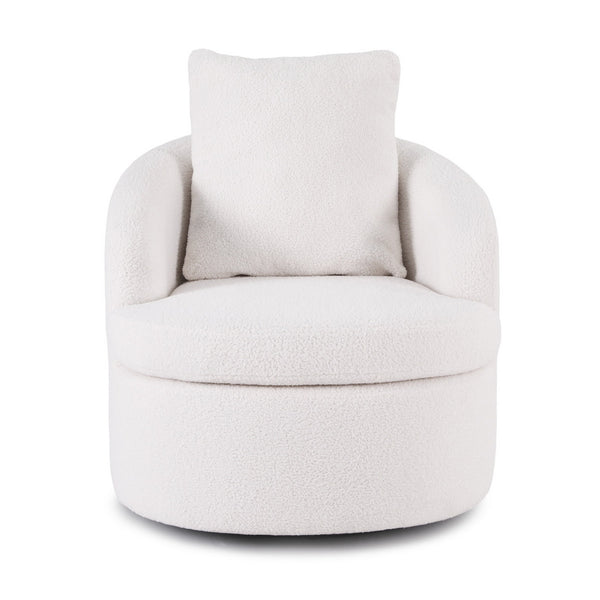 Artiss Round Swivel Armchair Extra Pillow White Awezingly