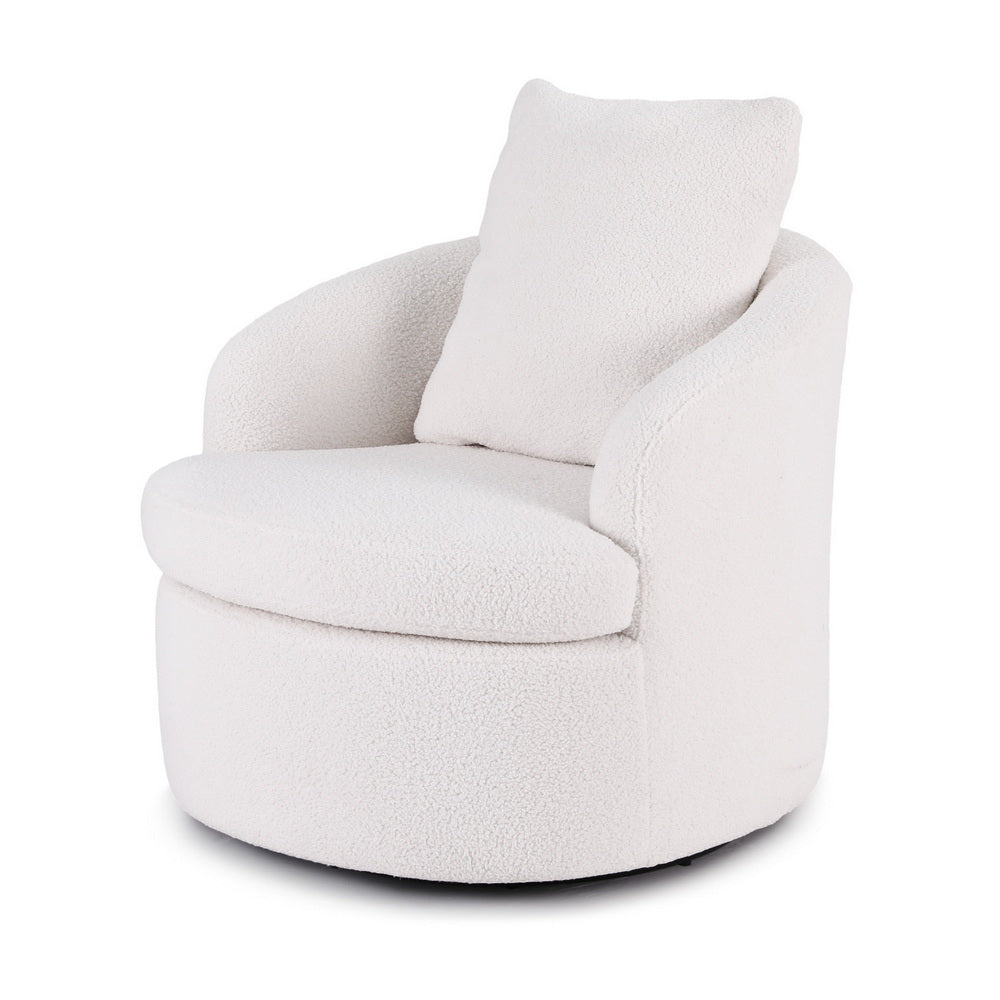 Artiss Round Swivel Armchair Extra Pillow White Awezingly