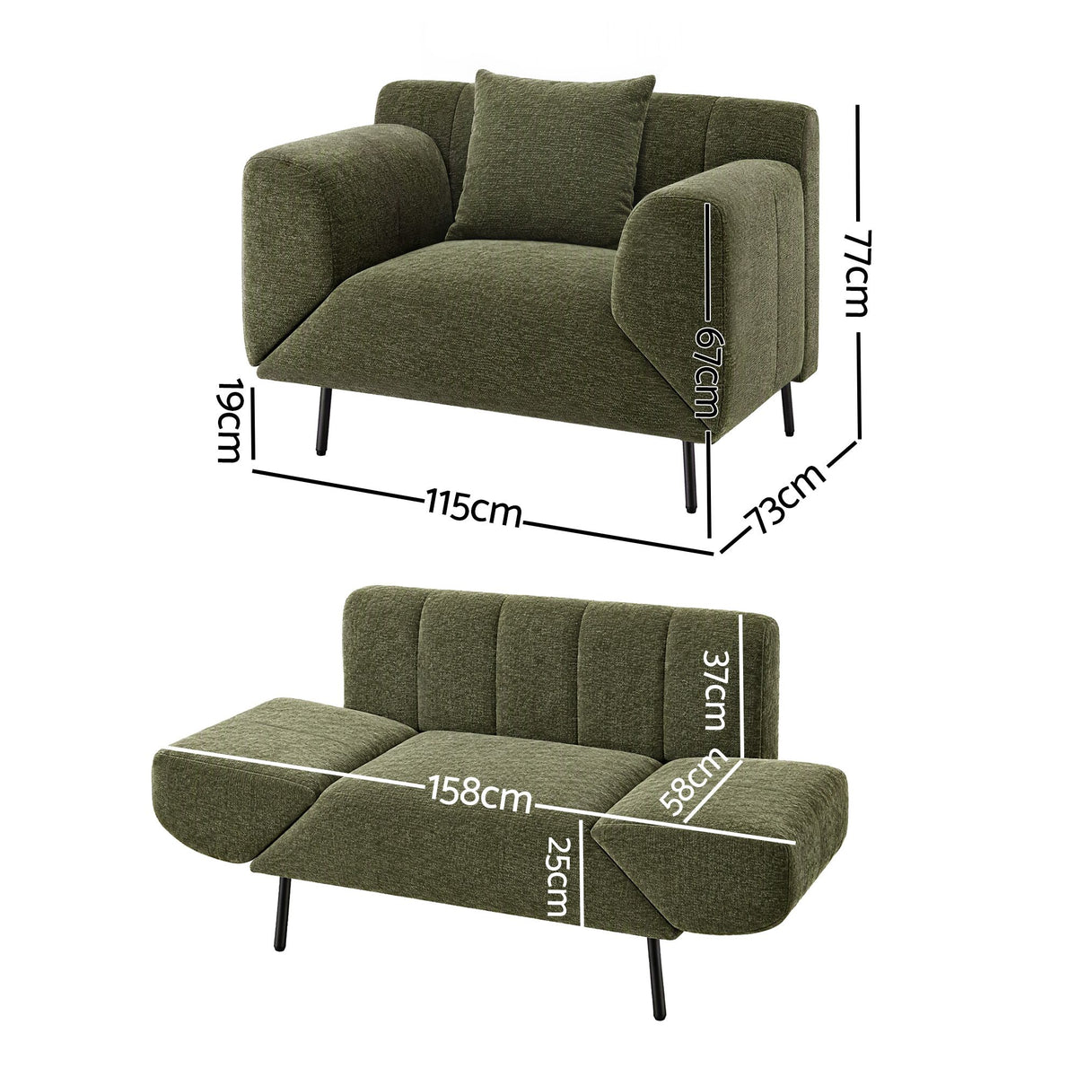 Artiss Armchair 3-in-1 Convertible Chenille Lounger and Daybed Green Awezingly