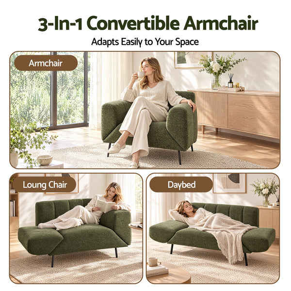 Artiss Armchair 3-in-1 Convertible Chenille Lounger and Daybed Green Awezingly