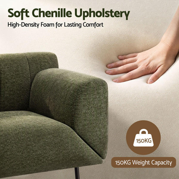 Artiss Armchair 3-in-1 Convertible Chenille Lounger and Daybed Green Awezingly