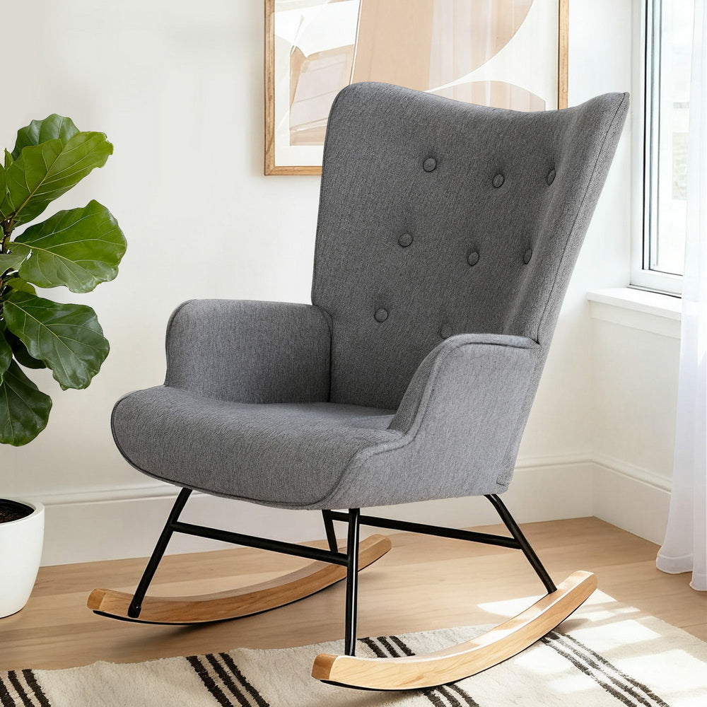 Artiss Rocking Armchair Nursing Chair Linen Fabric Grey Awezingly