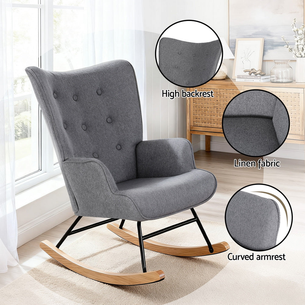 Artiss Rocking Armchair Nursing Chair Linen Fabric Grey Awezingly