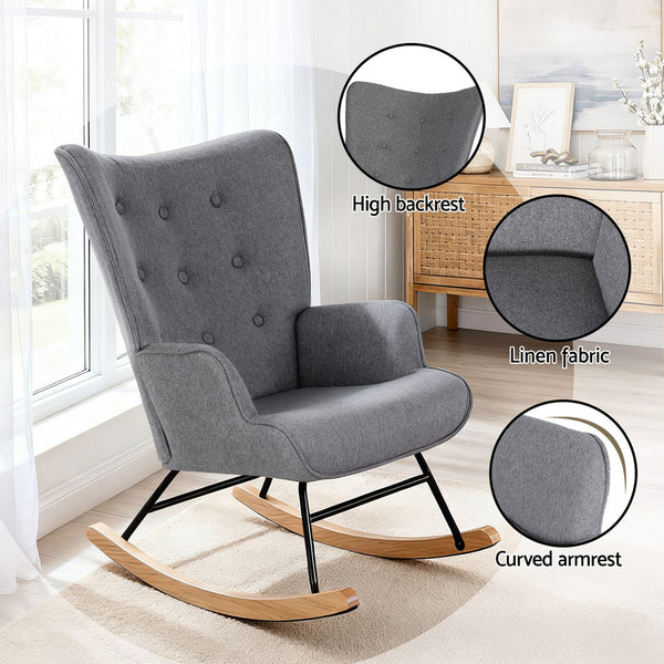 Artiss Rocking Armchair Nursing Chair Linen Fabric Grey Awezingly