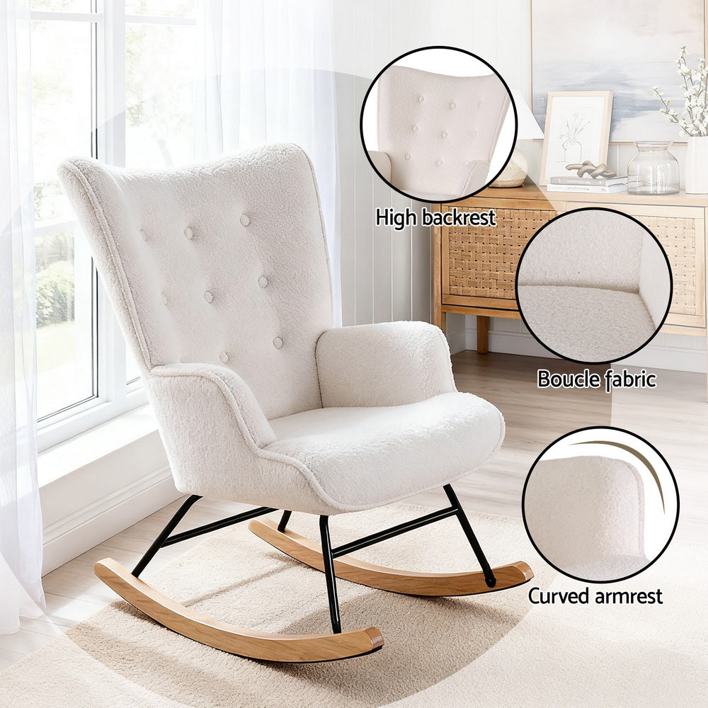 Artiss Rocking Armchair Nursing Chair Boucle Fabric White Awezingly
