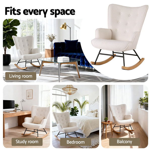 Artiss Rocking Armchair Nursing Chair Boucle Fabric White Awezingly