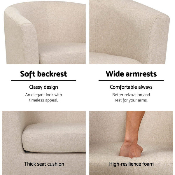 Artiss Armchair Lounge Chair Tub Accent Armchairs Fabric Sofa Chairs Wooden Artiss