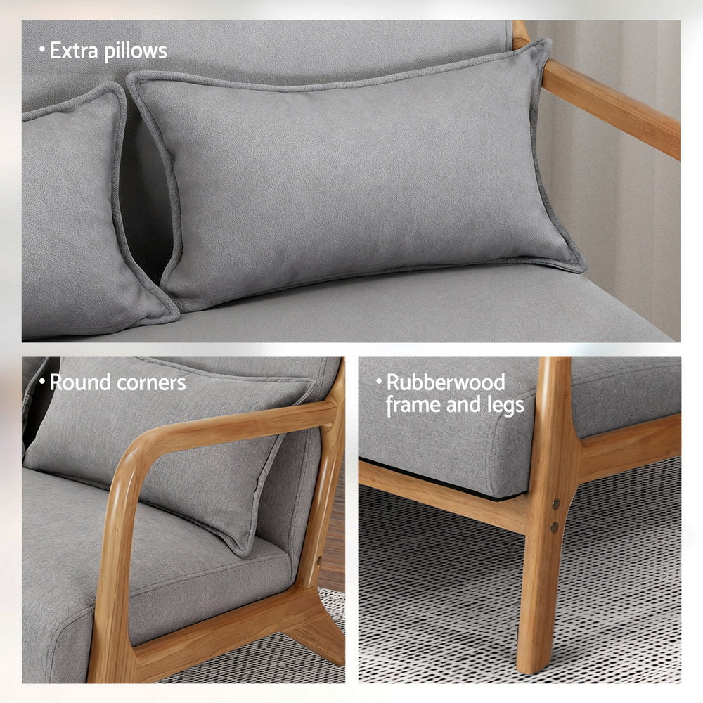 Artiss Armchair 2-seater Loveseat Fabric Grey Awezingly