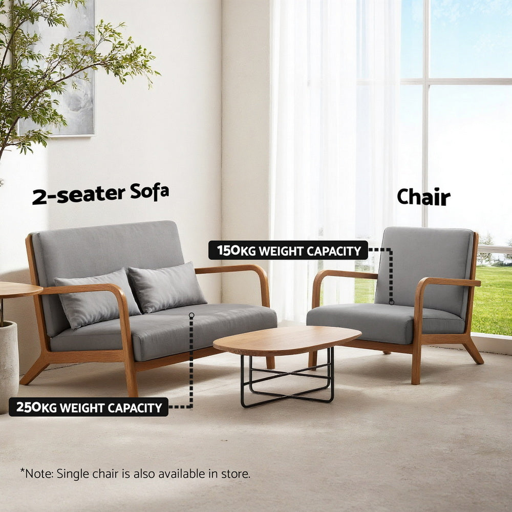 Artiss Armchair 2-seater Loveseat Fabric Grey Awezingly