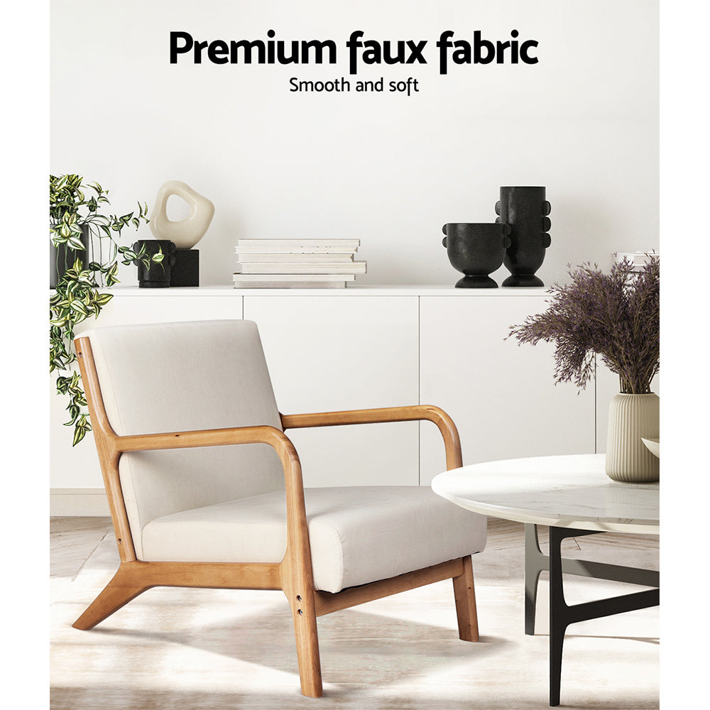 Artiss 2X Armchair Faux Fabric Beige Awezingly