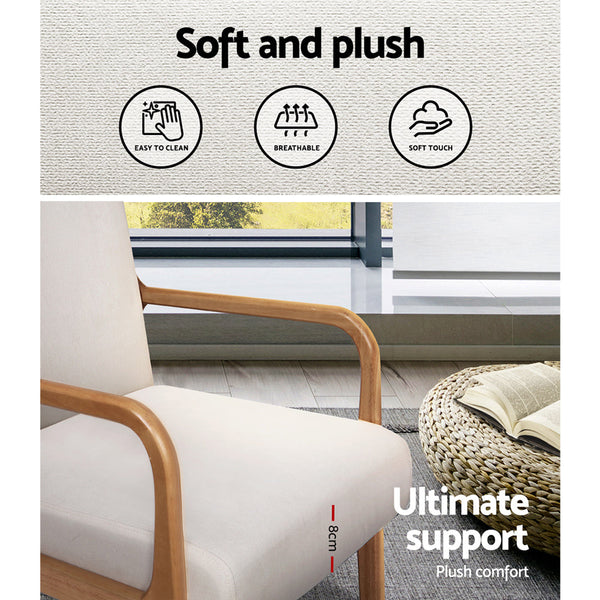 Artiss 2X Armchair Faux Fabric Beige Awezingly