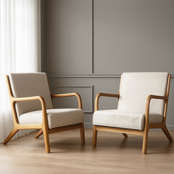 Artiss 2X Armchair Faux Fabric Beige Awezingly