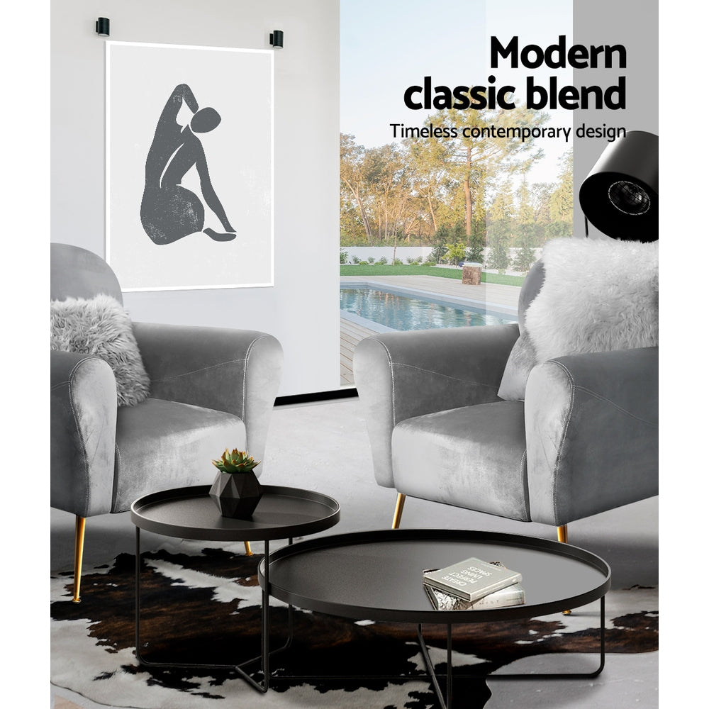 Artiss Armchair Lounge Chair Accent Armchairs Chairs Sofa Grey Velvet Cushion Artiss