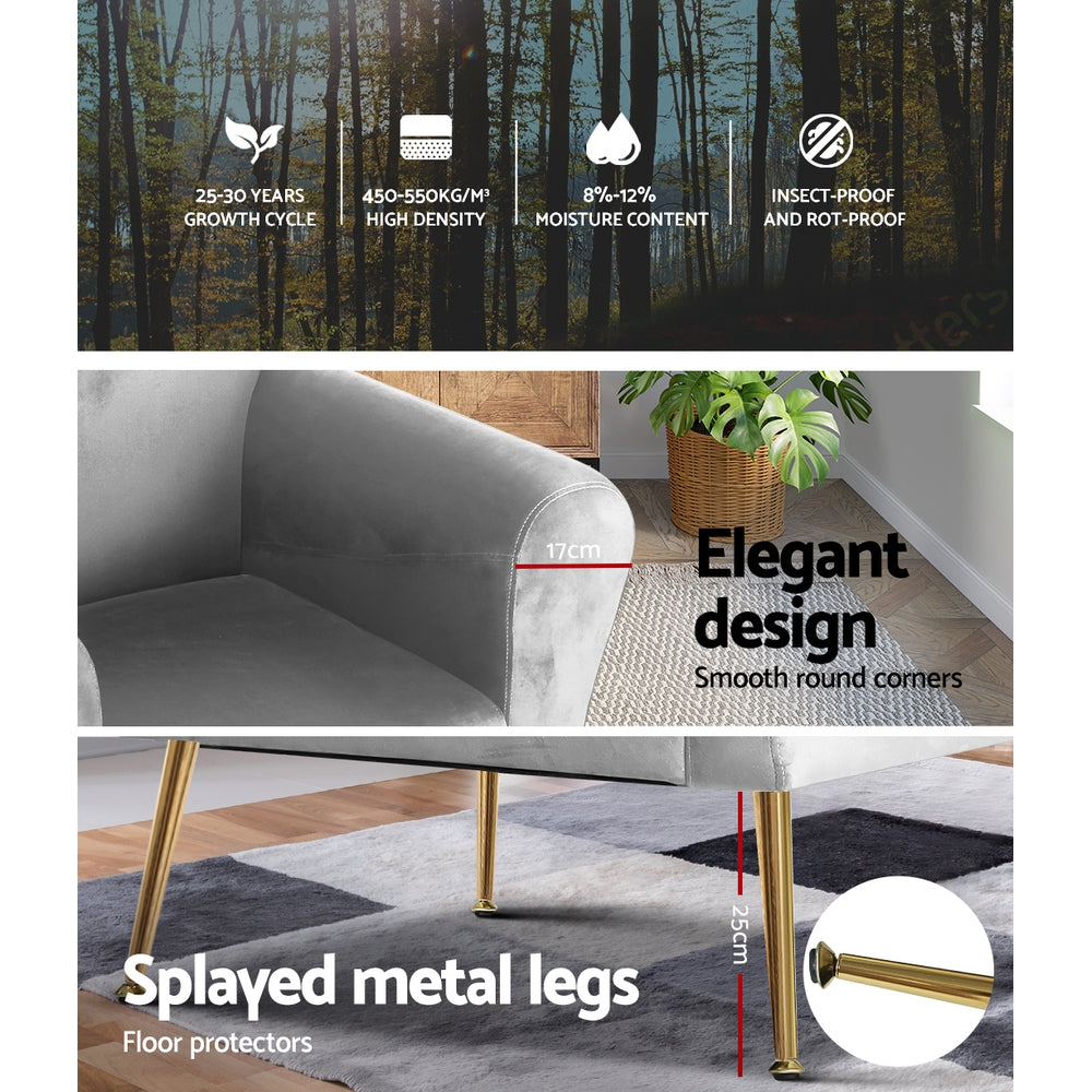 Artiss Armchair Lounge Chair Accent Armchairs Chairs Sofa Grey Velvet Cushion Artiss