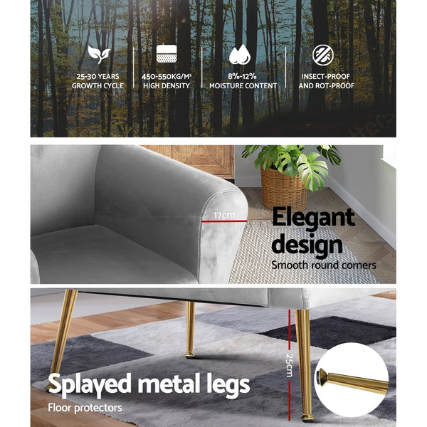 Artiss Armchair Lounge Chair Accent Armchairs Chairs Sofa Grey Velvet Cushion Artiss