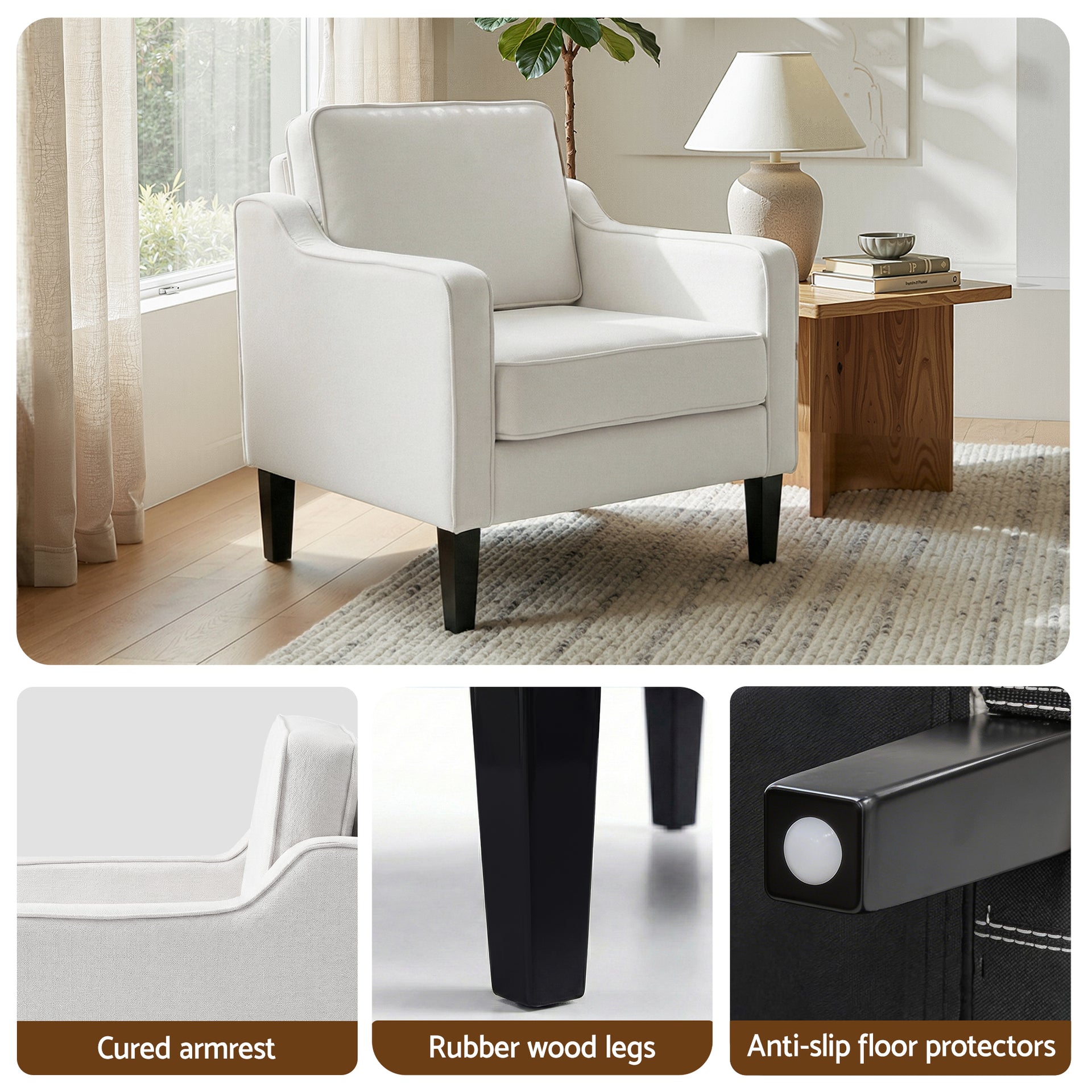 Artiss Armchair Lounge Accent Chair Linen Fabric Beige Awezingly