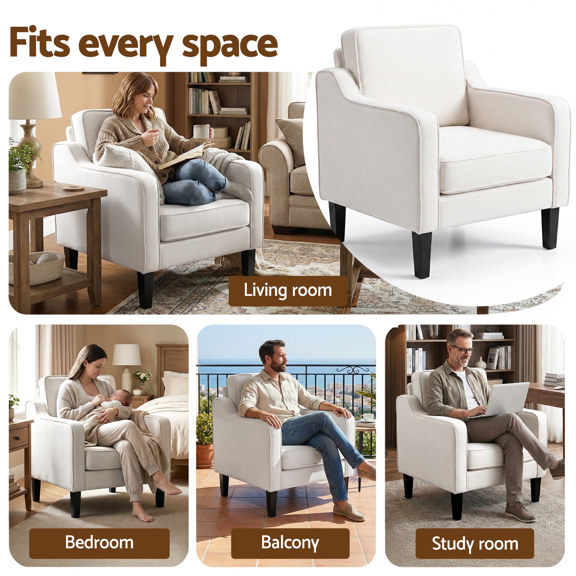 Artiss Armchair Lounge Accent Chair Linen Fabric Beige Awezingly