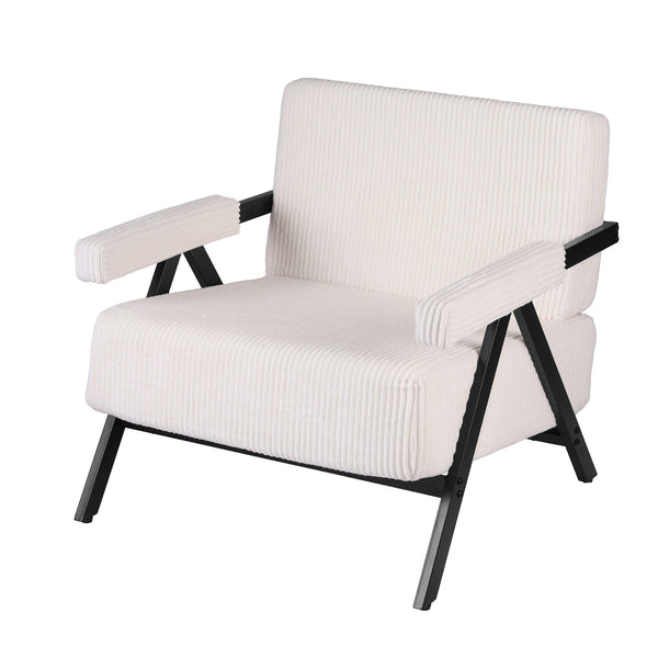 Artiss Compressed Armchair White Corduroy Accent Chair for Small Space Awezingly