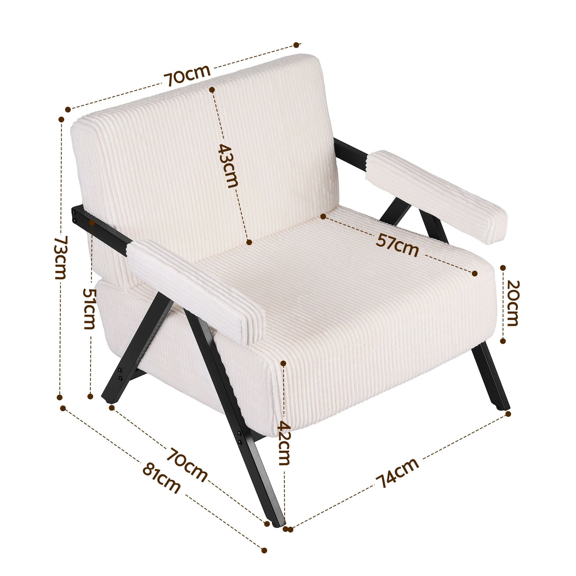 Artiss Compressed Armchair White Corduroy Accent Chair for Small Space Awezingly
