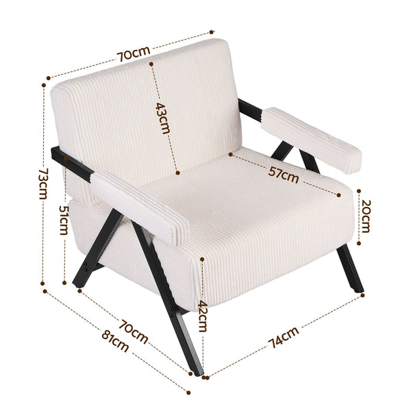 Artiss Compressed Armchair White Corduroy Accent Chair for Small Space Awezingly